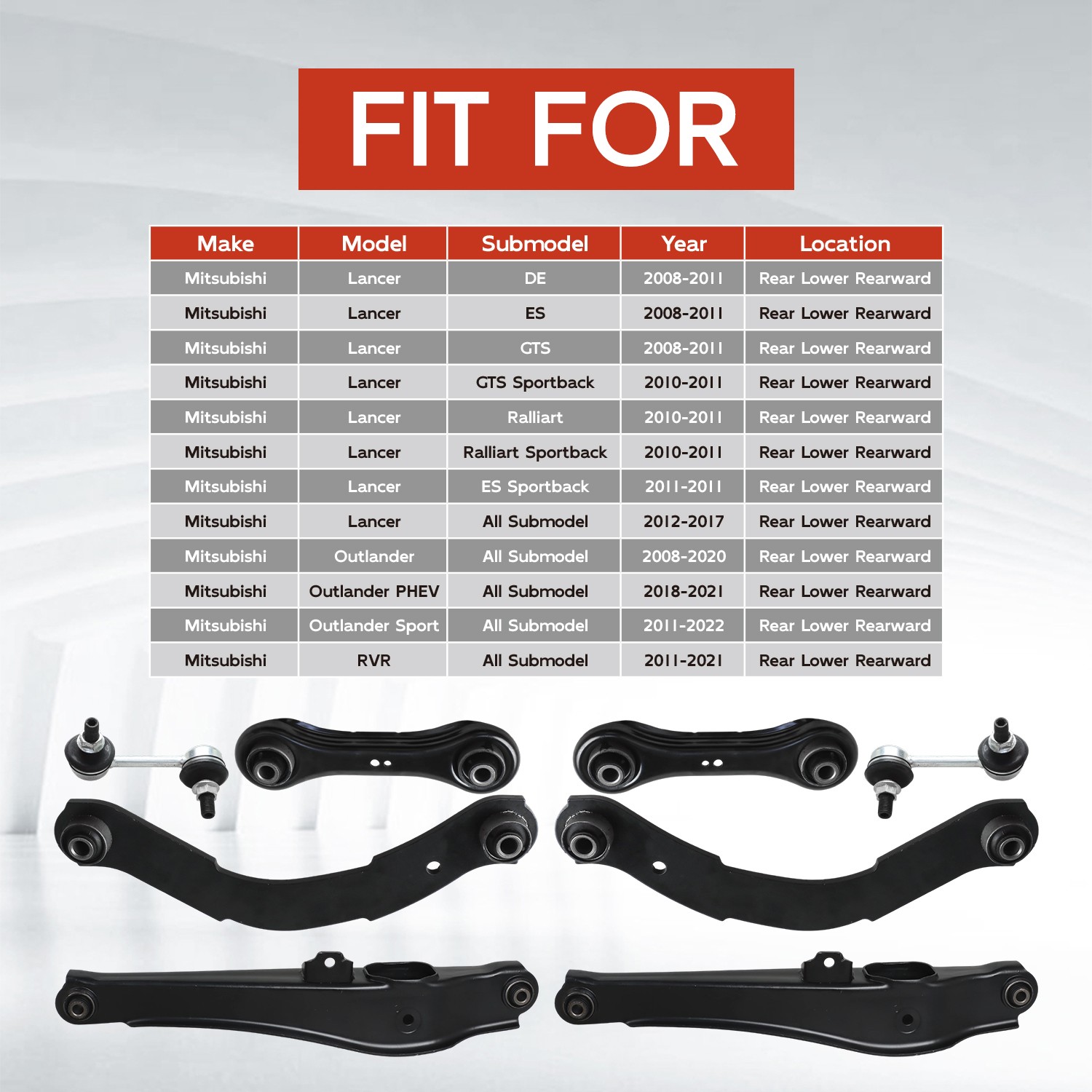 8X Rear Upper Lower Control Arm for 2008-2015 Mitsubishi Outlander Lancer