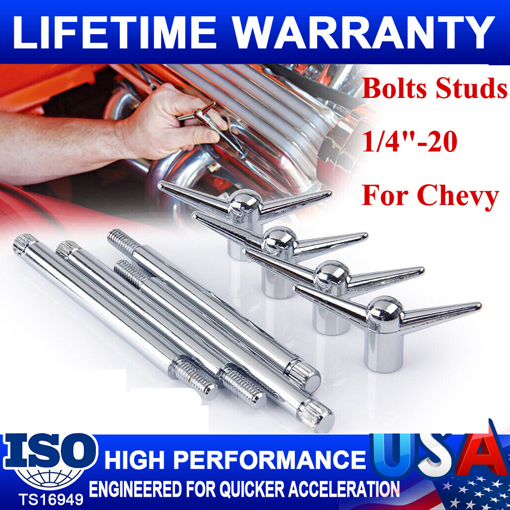 4PCS 4″ Valve Cover Bolt/Stud For Chevy V8 SBC 283 350 Hold Down Wing 1/4 in-20
