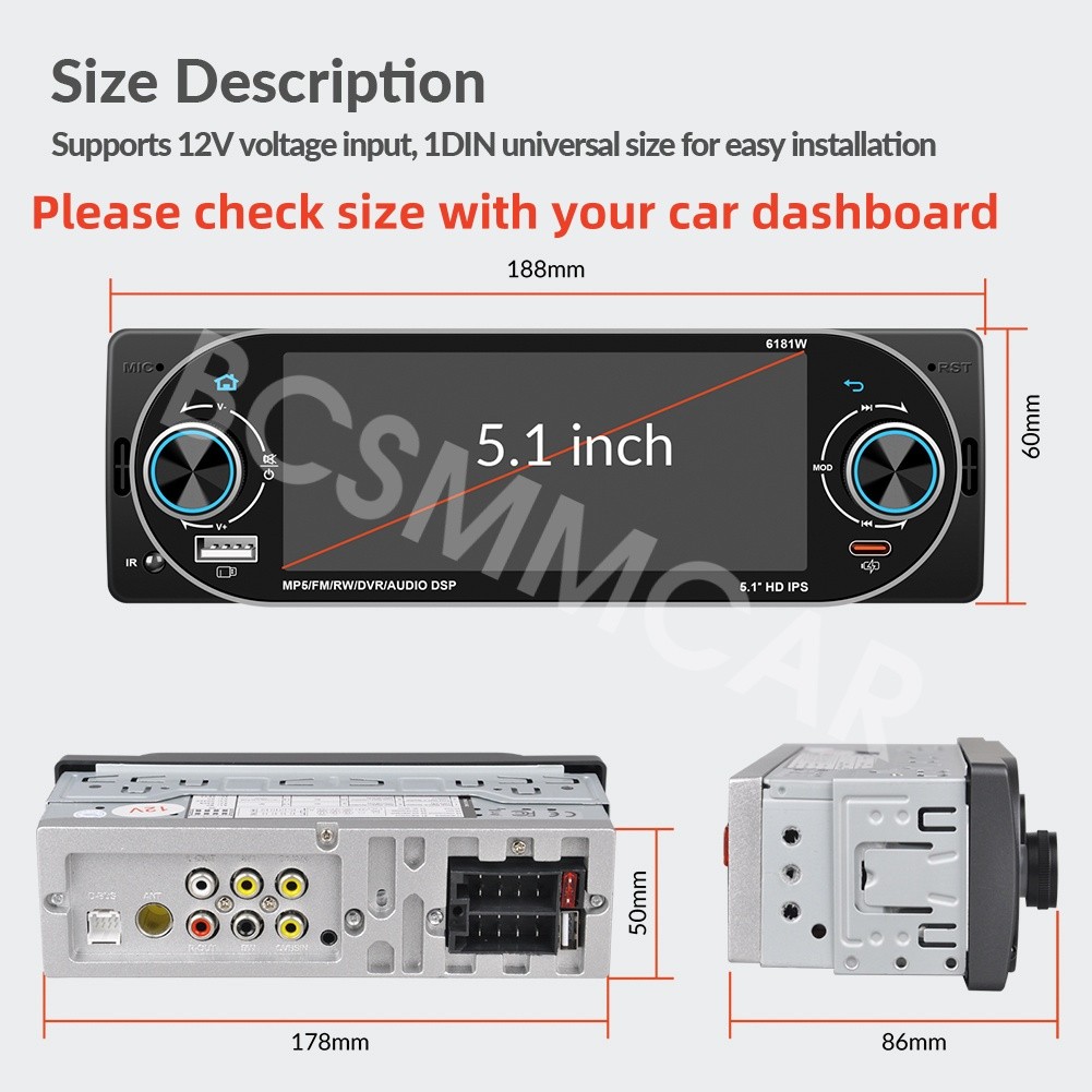 Car MP5 Player Radio Touch Srceen Video Head Unit For Apple CarPlay Android Auto
