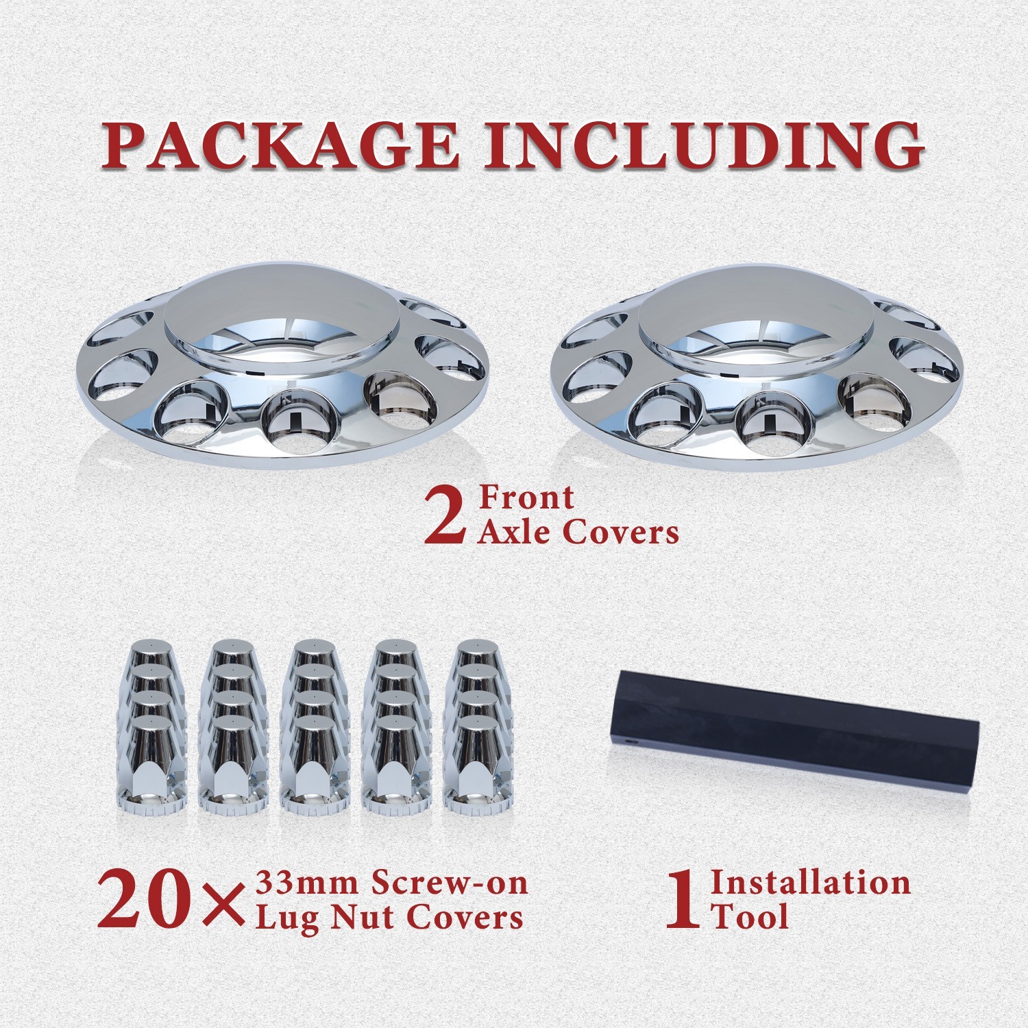 Chrome Front Axle Covers Dome Thread-on 33mm Wheel Lug Nut Caps for Semi Trucks