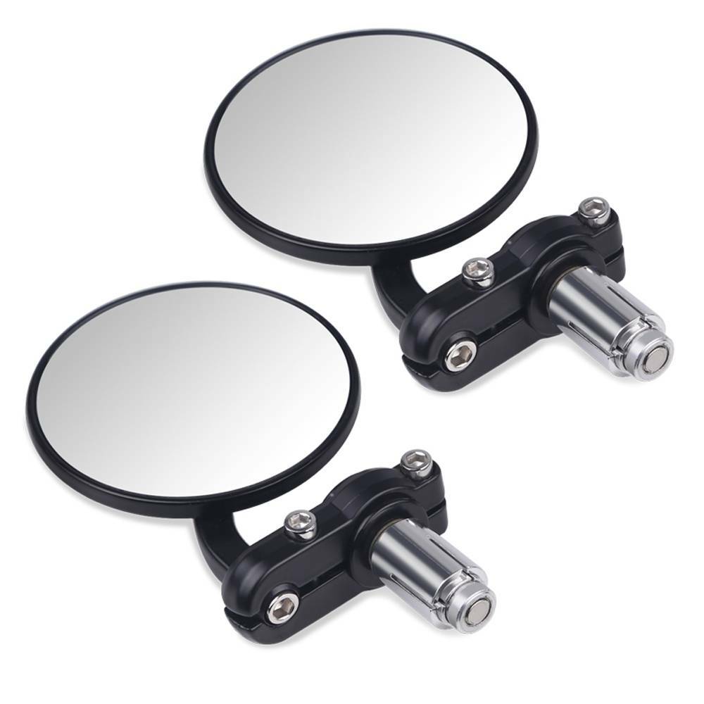 Black CNC Round Rearview Mirrors Set Custom Fits 7/8″ Handle Bar End Motorcycle