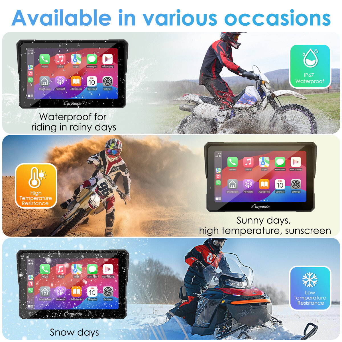 Carpuride W702Pro Wireless Carplay Android Auto Waterproof Touchscreen For Motor