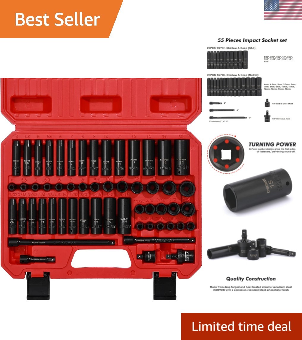 55PCS 1/4-Inch Drive Impact Socket Set, Shallow & Deep, 5/32 Inch – 9/16 Inch…