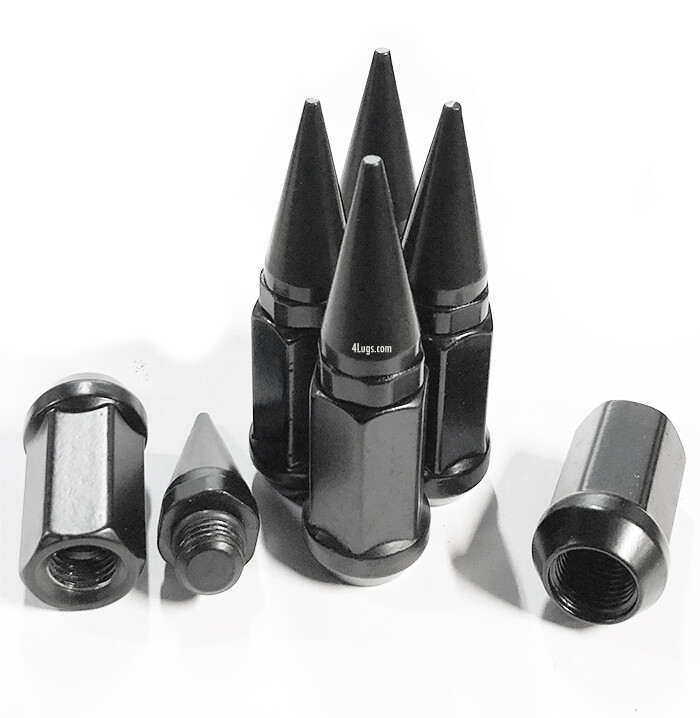 32x Black Spike 3″ Tall Lug Nuts 2-Piece M14x1.5 For Ford Chevrolet Ram GMC