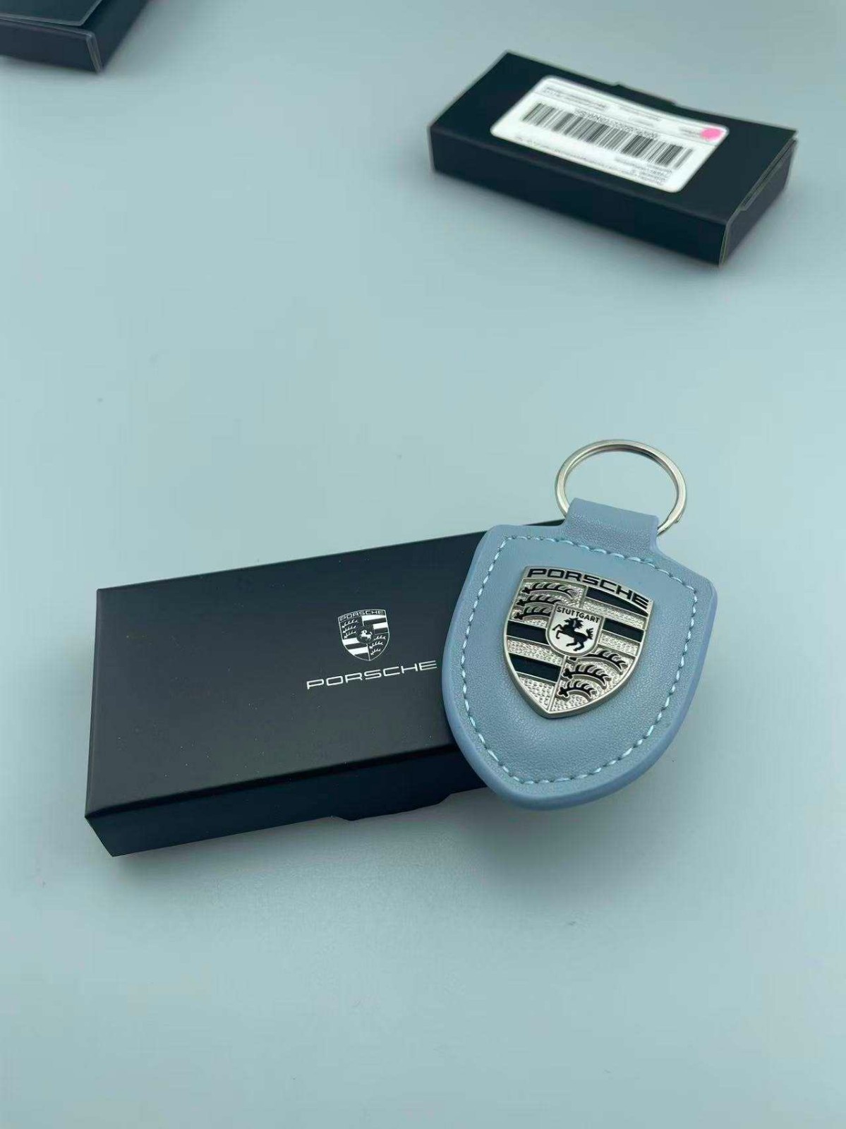 Genuine Porsche Leather Crest Key Ring: Gray 2026 Design
