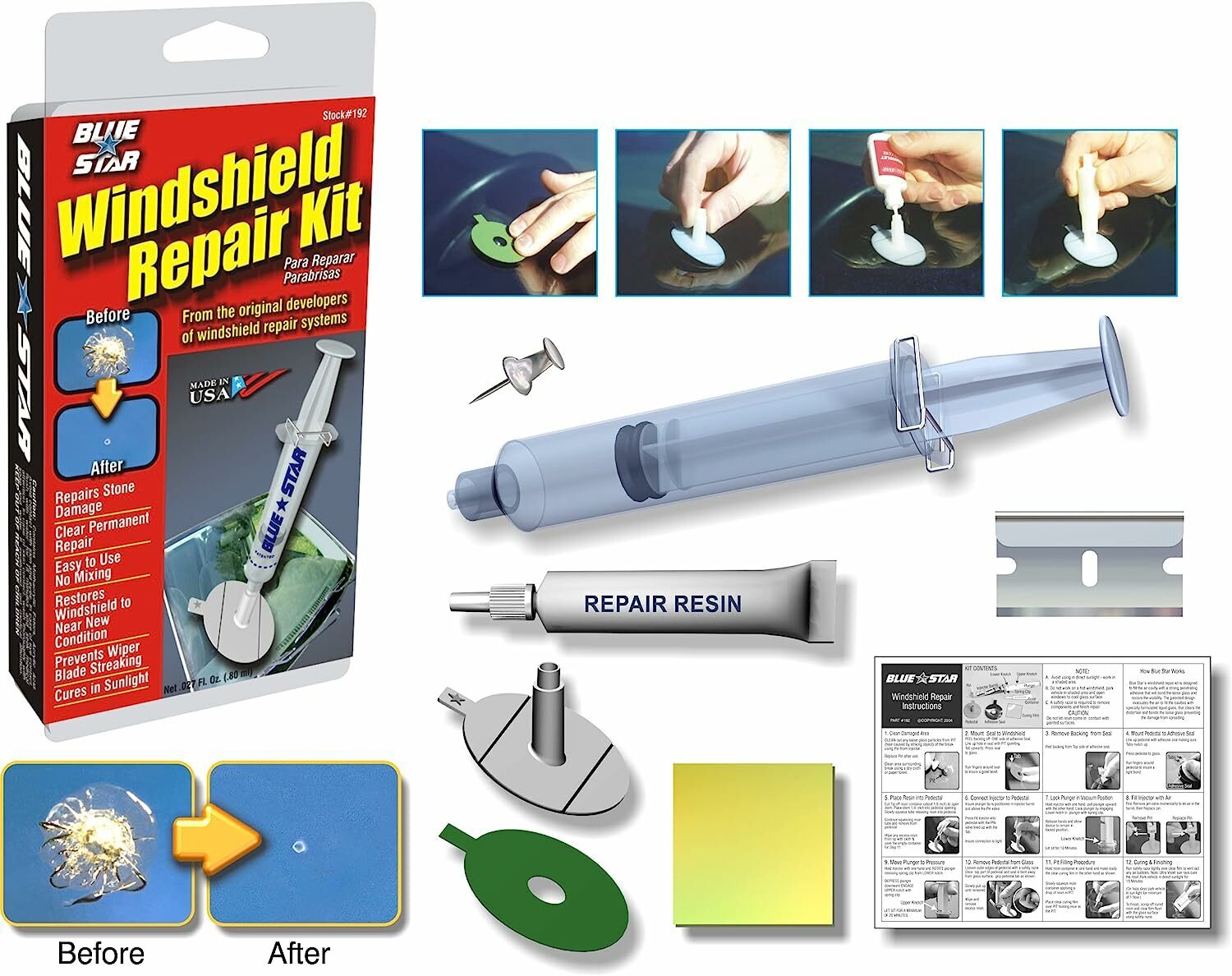 Blue-Star Do it Yourself Windshield Repair Kit .027 fl.oz Stone Chip Repair #192