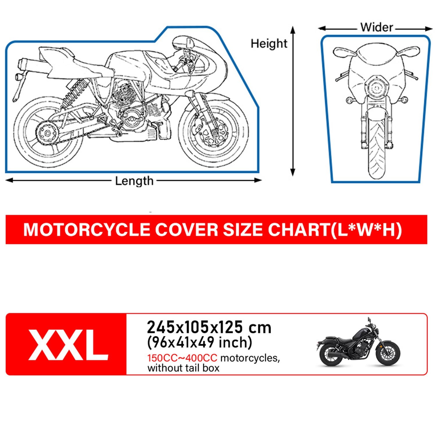 XXL 210D Motorcycle Cover Waterproof Bike Outdoor Snow Rain Anti-UV Protector