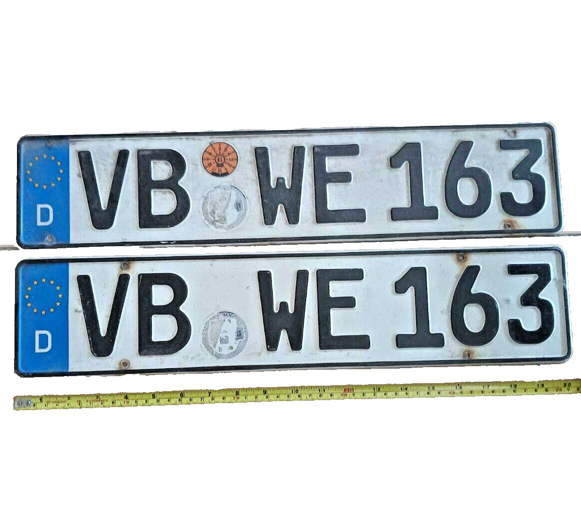 GENUINE VINTAGE GERMAN LICENSE PLATES Deutschland EUROPE CAR NO. VB-WE-163 PAIR