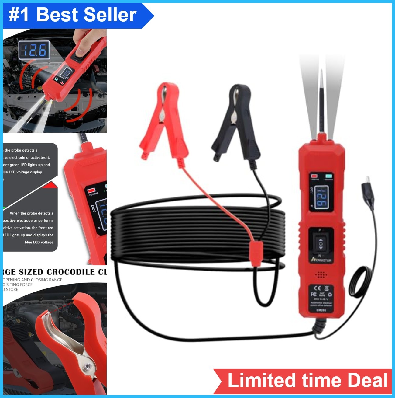 Auto Circuit Tester 6-24V DC 3.5-36V AC DC Power Probe Digital Display Short