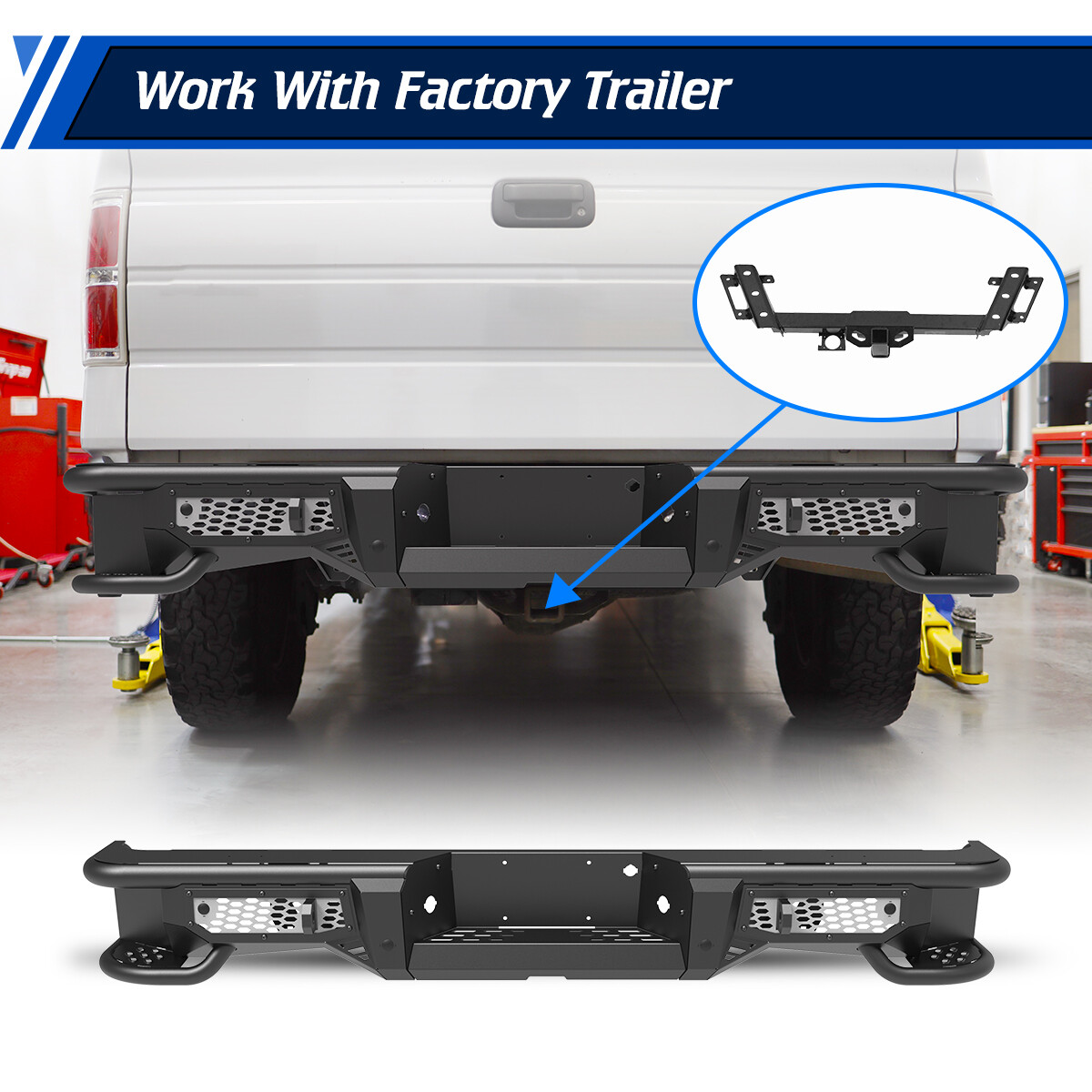 Rear Bumper Silver Painted Replacement Heavy Duty Steel For 2006-2014 Ford F150