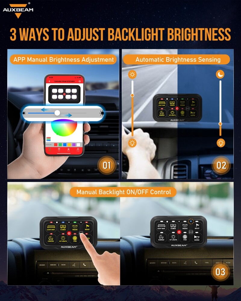 AUXBEAM AR-800 RGB 8Gang Switch Panel bluetooth APP For Dodge Ram 1500 2019-2023