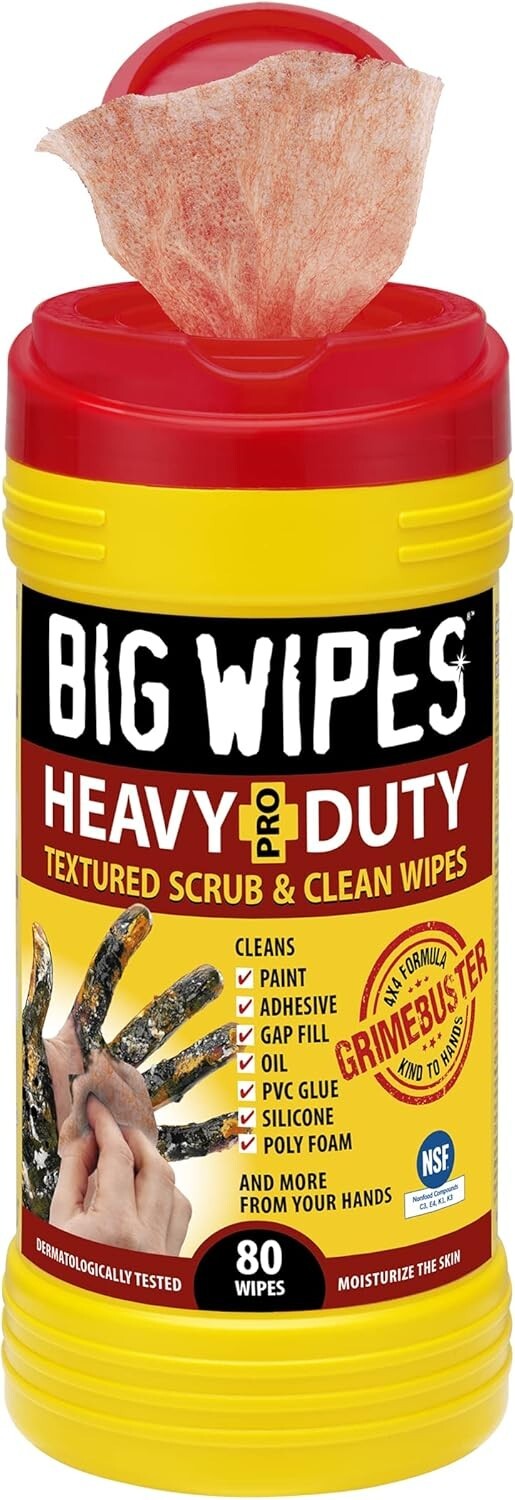 BIG Wipes Heavy Duty Industrial Textured Scrubbing Wipes, Red Top, (80 Count)