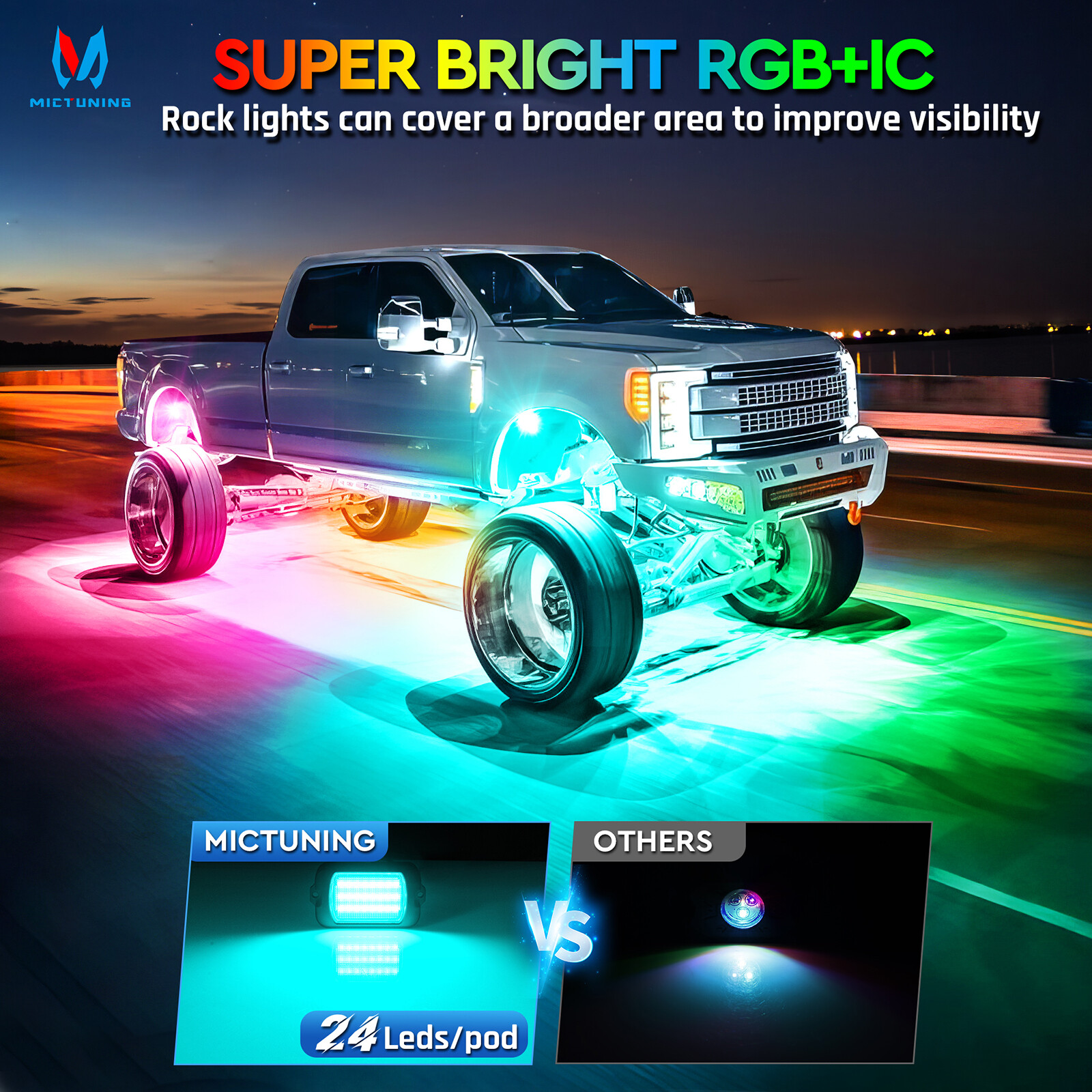 8 Pods RGB+IC LED Rock Lights Chasing Dream Color Underbody Underglow Light Kits