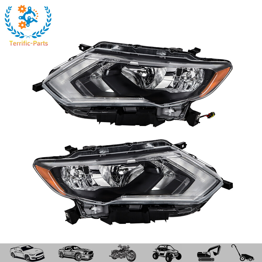 Halogen Headlights For Nissan Rogue 2017 2018 2019 Left+Right w/LED DRL Chrome