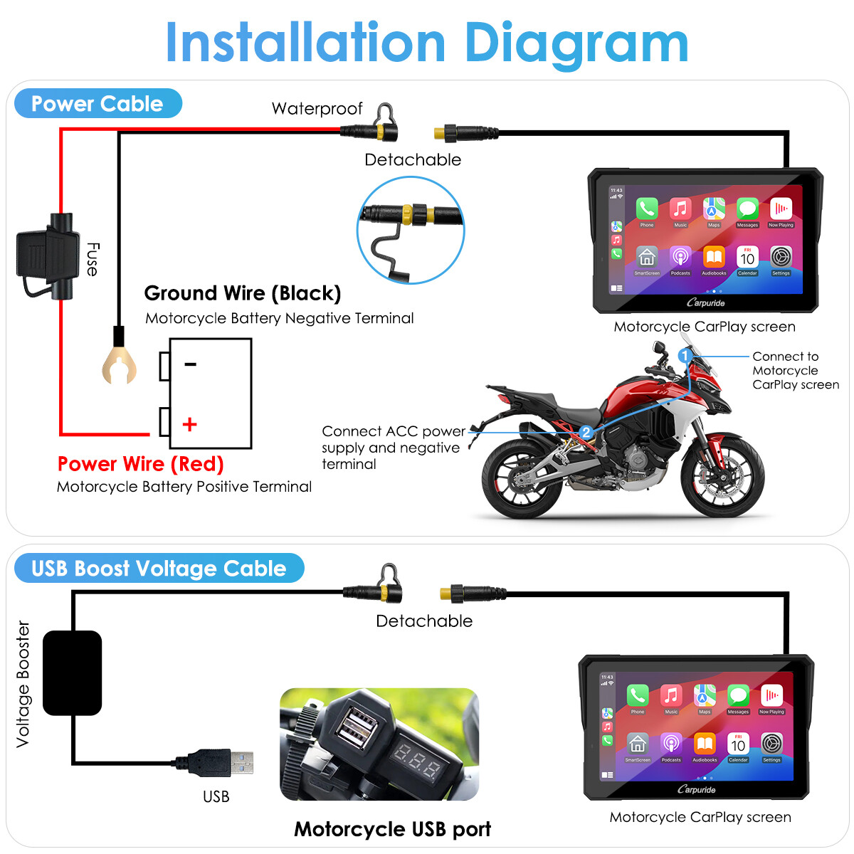 Carpuride W702Pro Wireless Carplay Android Auto Waterproof Touchscreen For Motor