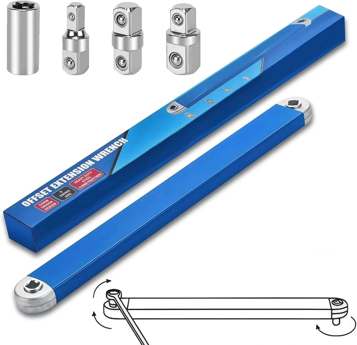 Impact Ready Offset Extension Wrench, Tight Reach Wrench Set, Blue