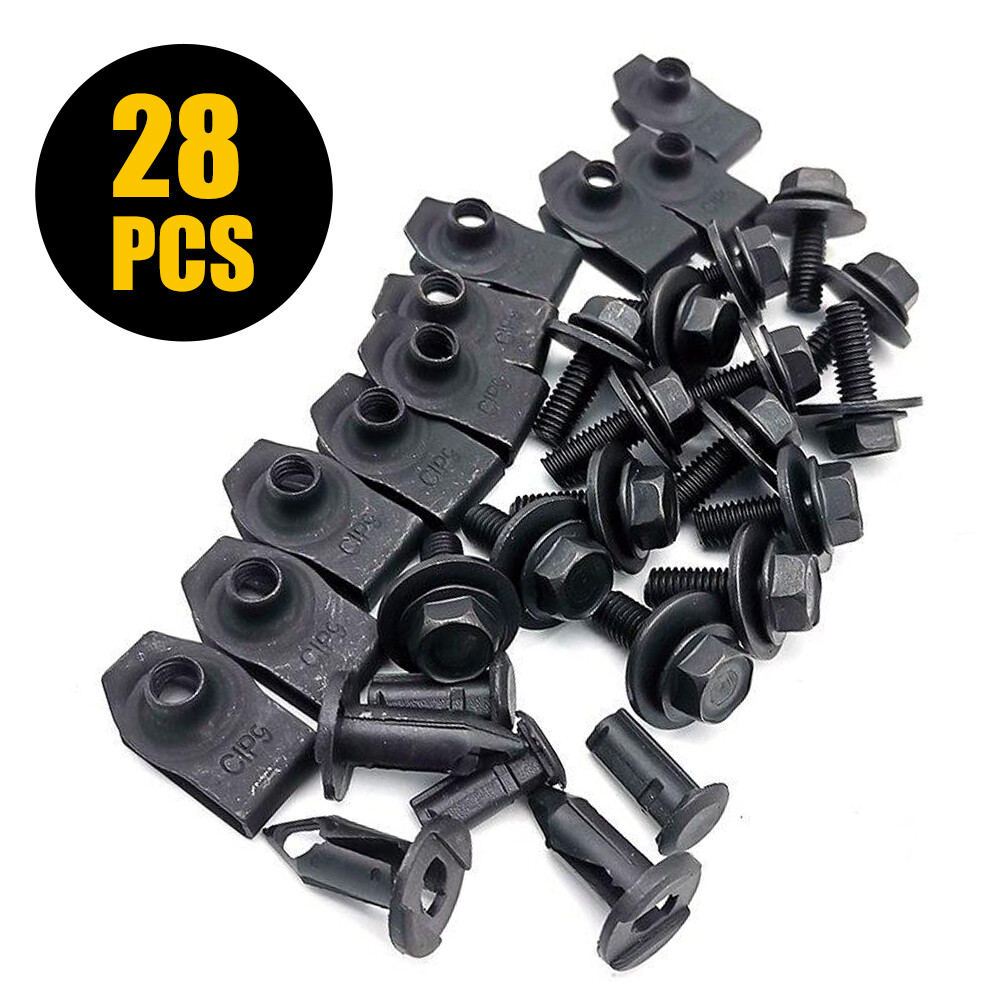 28pc Car Engine Splash Shield Bumper Hardware Kit Body Bolt Screw nut Clip Rivet