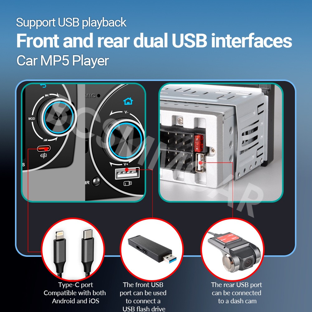 Car MP5 Player Radio Touch Srceen Video Head Unit For Apple CarPlay Android Auto