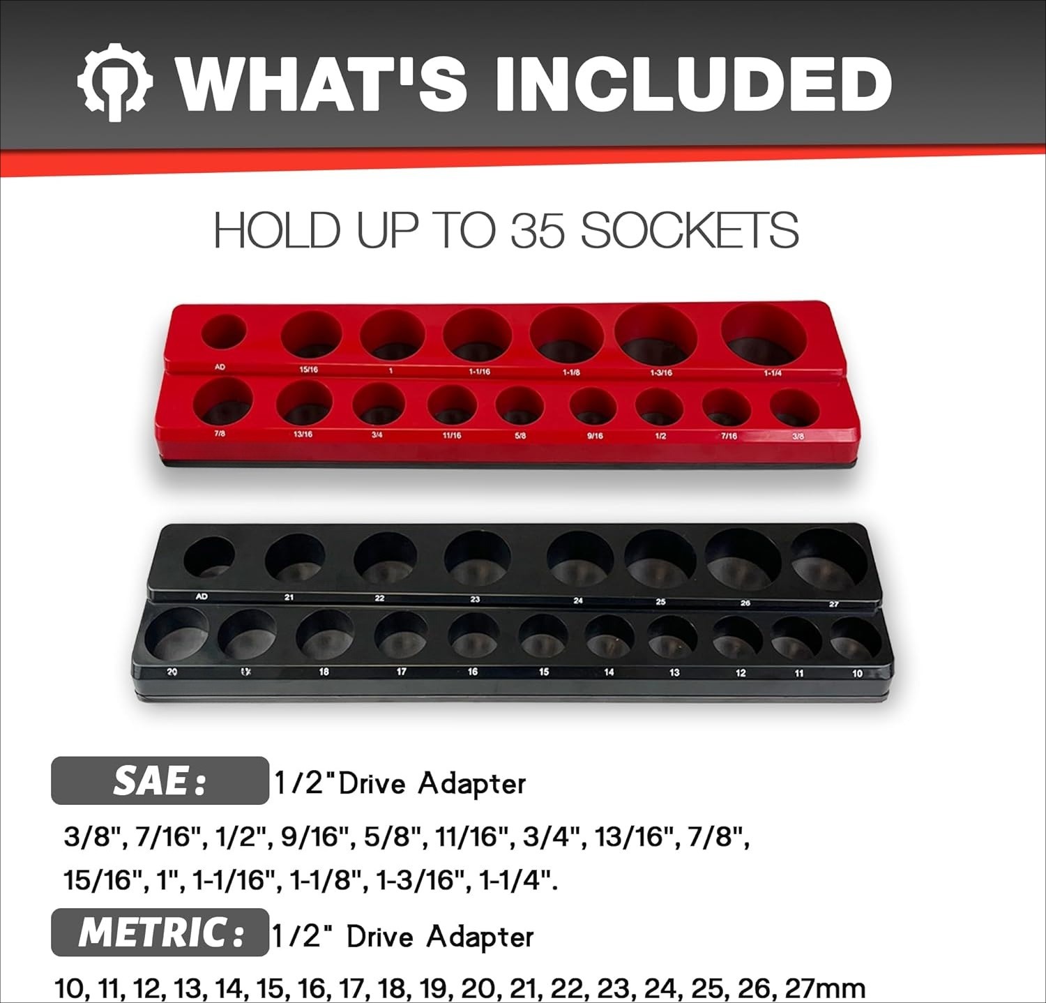 1/2″ Magnetic Socket Organizer Set, 2-Piece SAE & Metric Socket Holder Kit