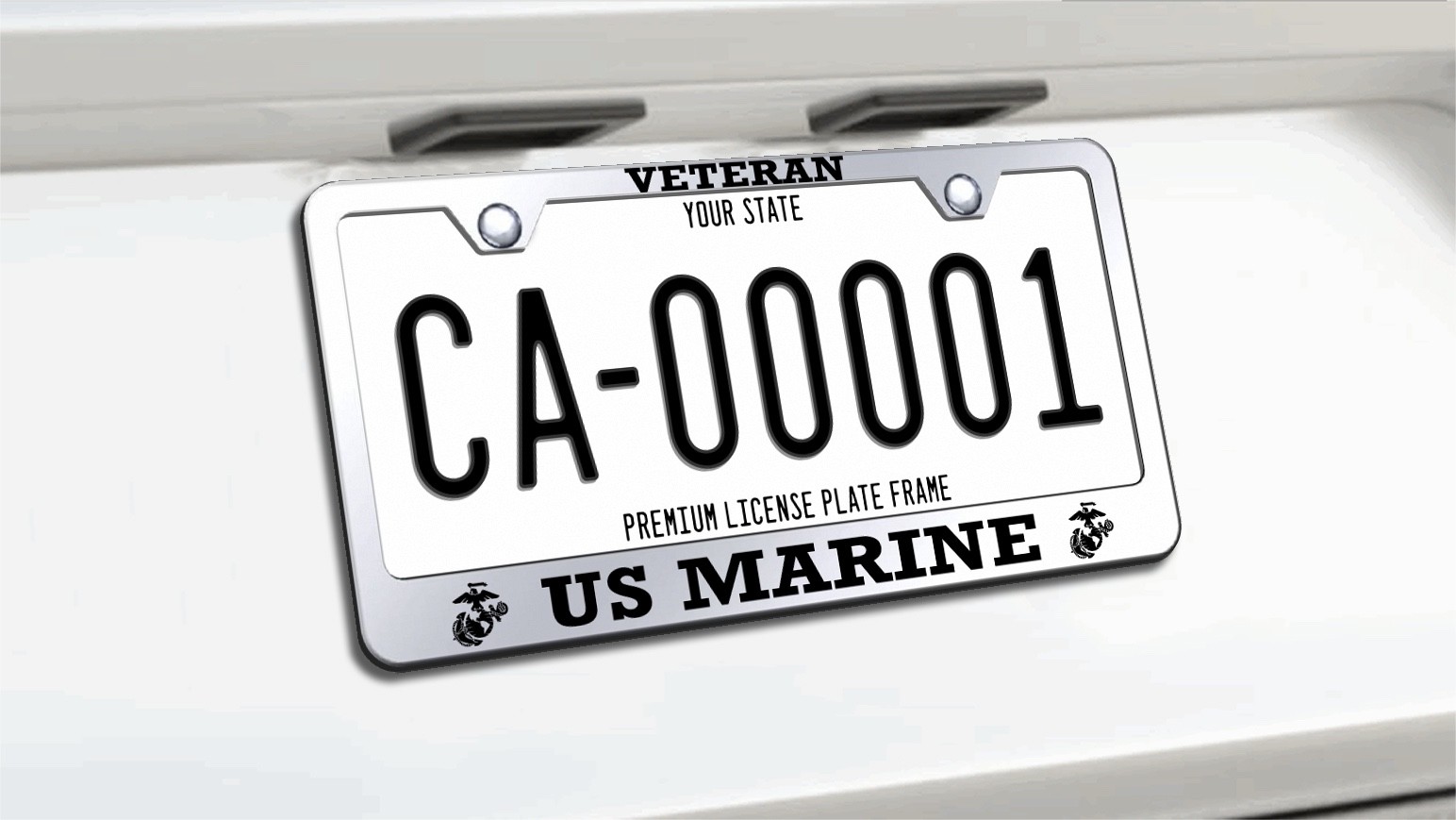 UNITED STATES MARINE VETERAN License Plate Frame – Premium Chrome Plated Metal