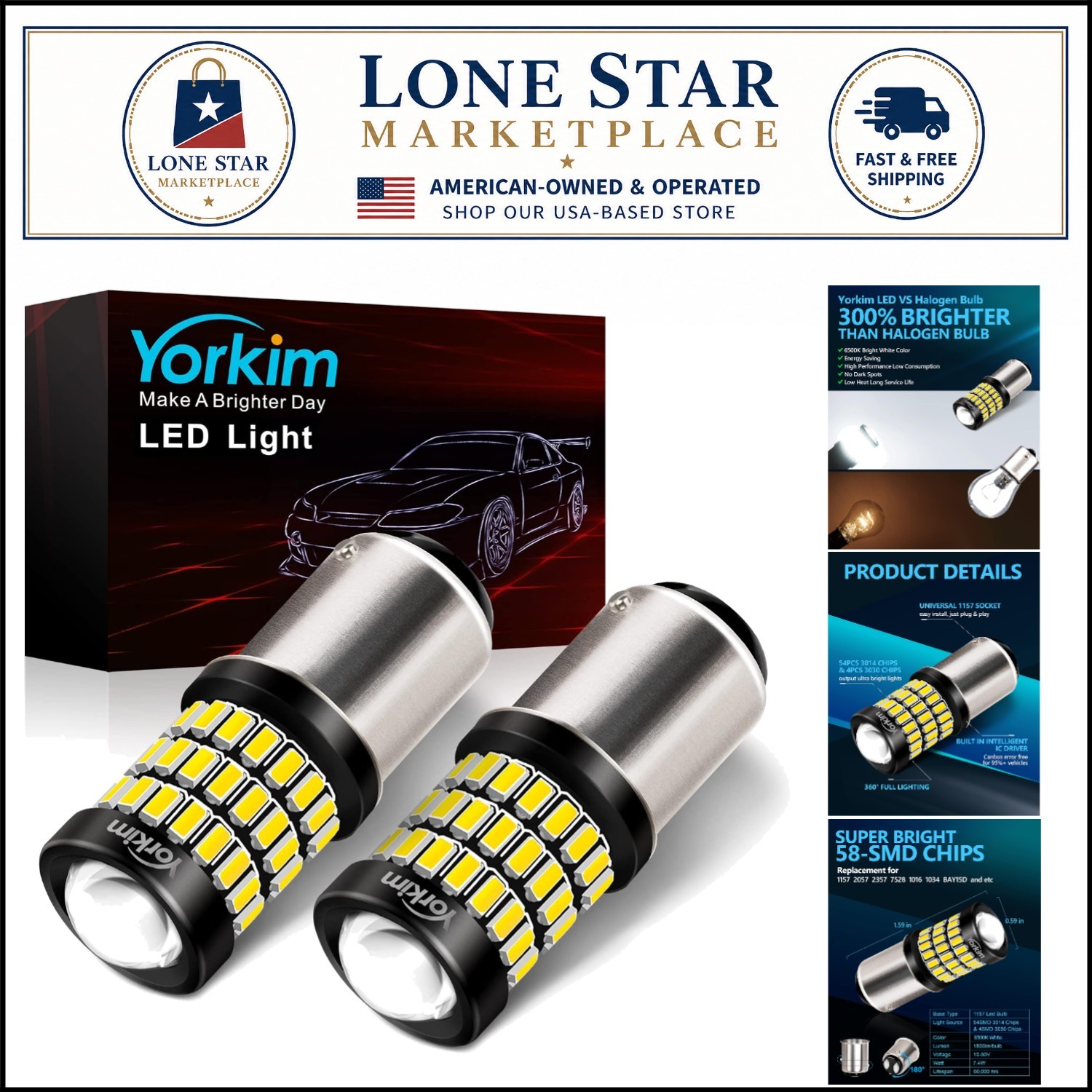 LED Brake Light Bulbs 1157/2057/2357 – 50,000 Hours Lifespan, White Light