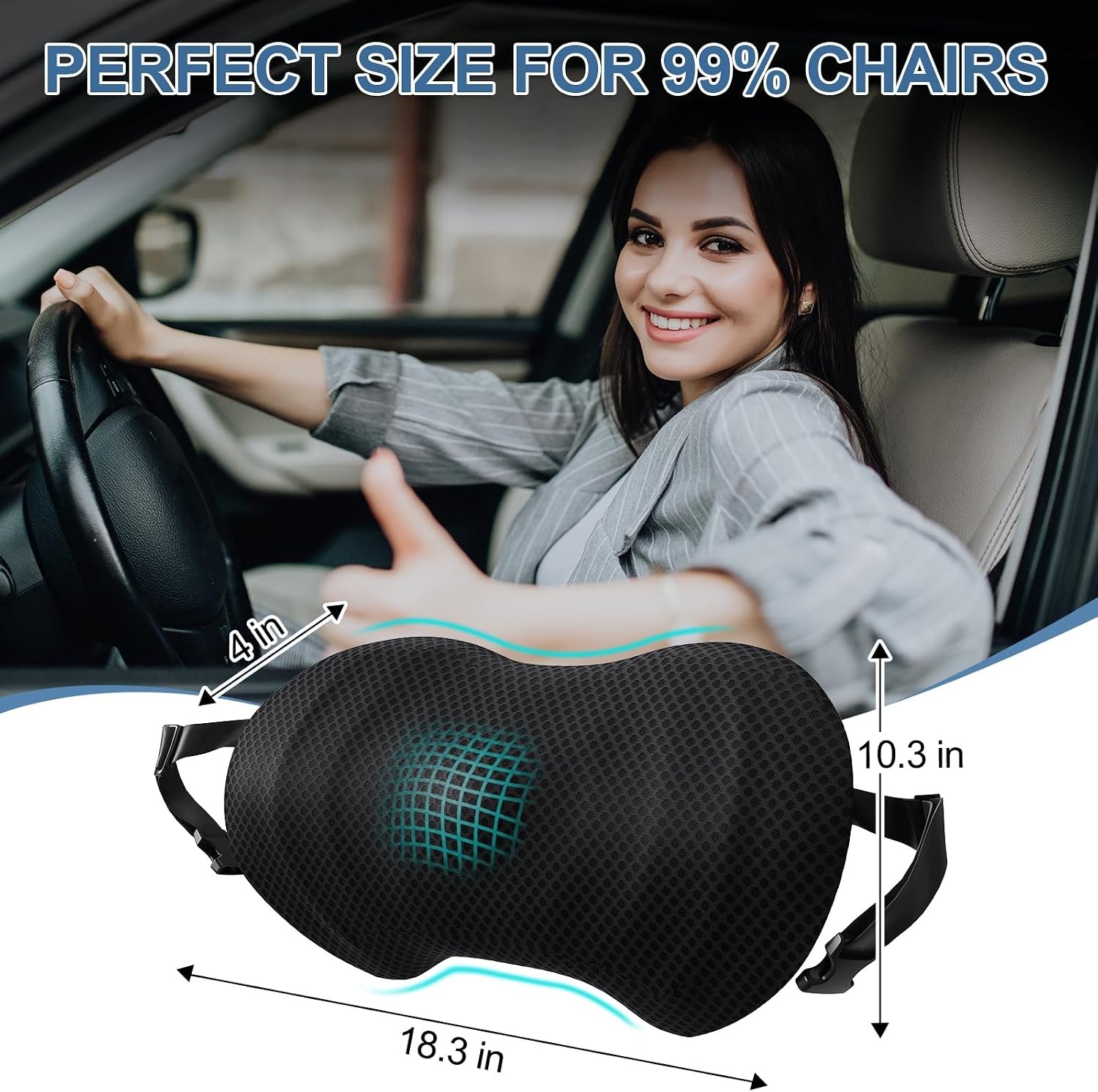 Memory Foam Lumbar Support Pillow Strap Car and Office Chair