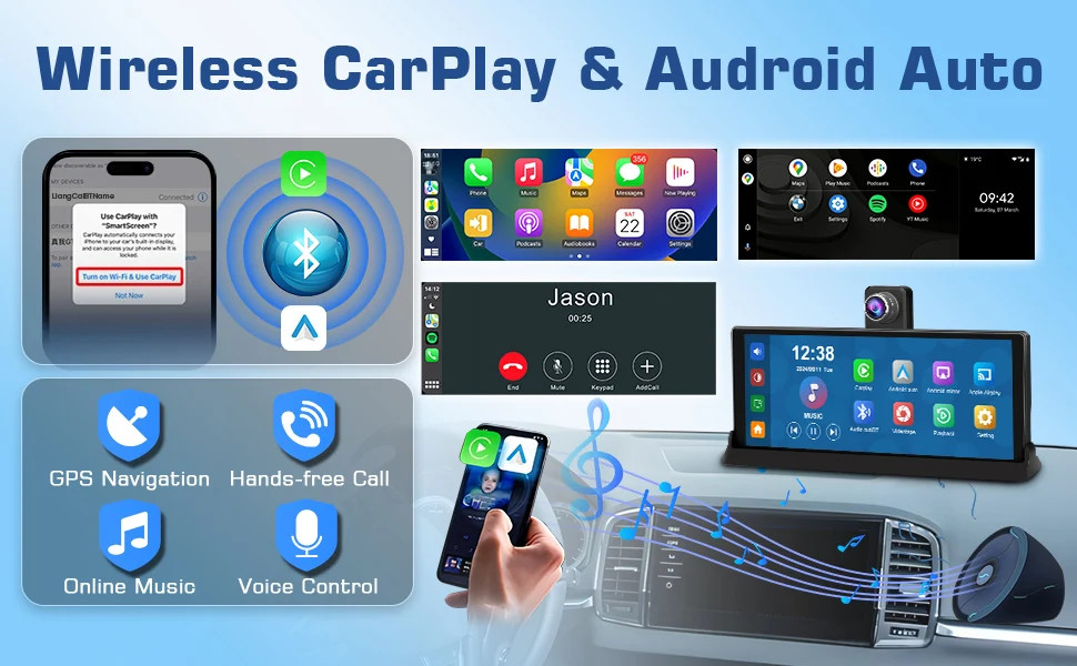 7″/10.26″ 4K ADAS Dash Cam Wireless Carplay Android Auto Car DVR GPS Navigation