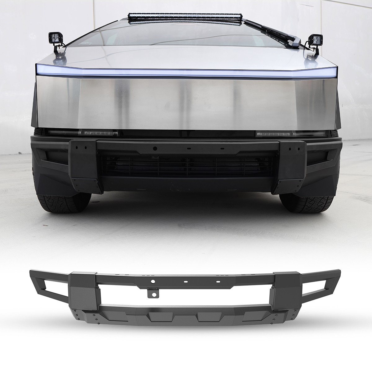 Steel Front Bumper for 2024-2026 Tesla Cybertruck with Mounting Hole Black New