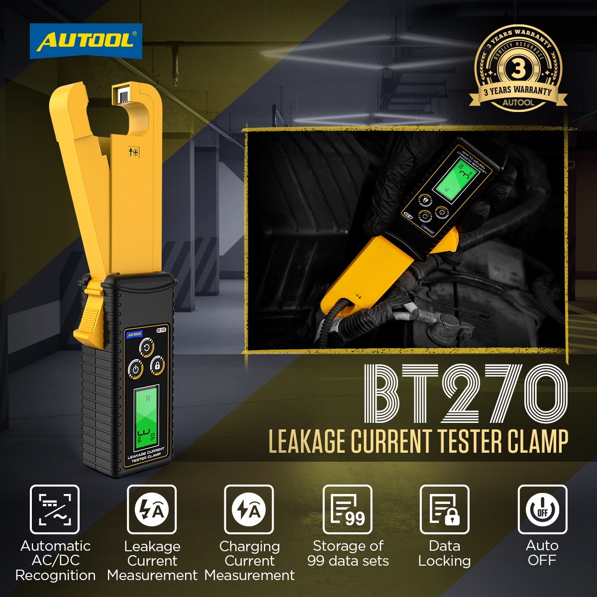 Digital Car Clamp Meter AC DC Current Leakage Tester Ammeter Auto Range Handheld