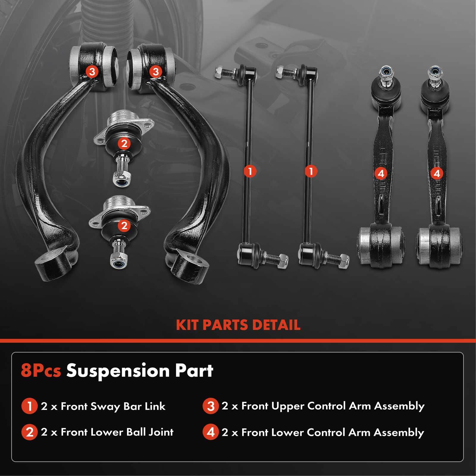 8pc Front Upper Lower Control Arm Ball Joint Sway Bar for Range Rover 2003-2012