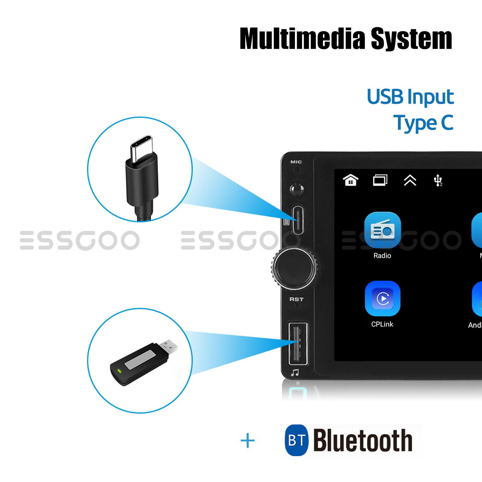 6.86″ 1 DIN Car MP5 Player Touch Screen Car Radio Stereo USB Carplay SWC+MIC&CAM