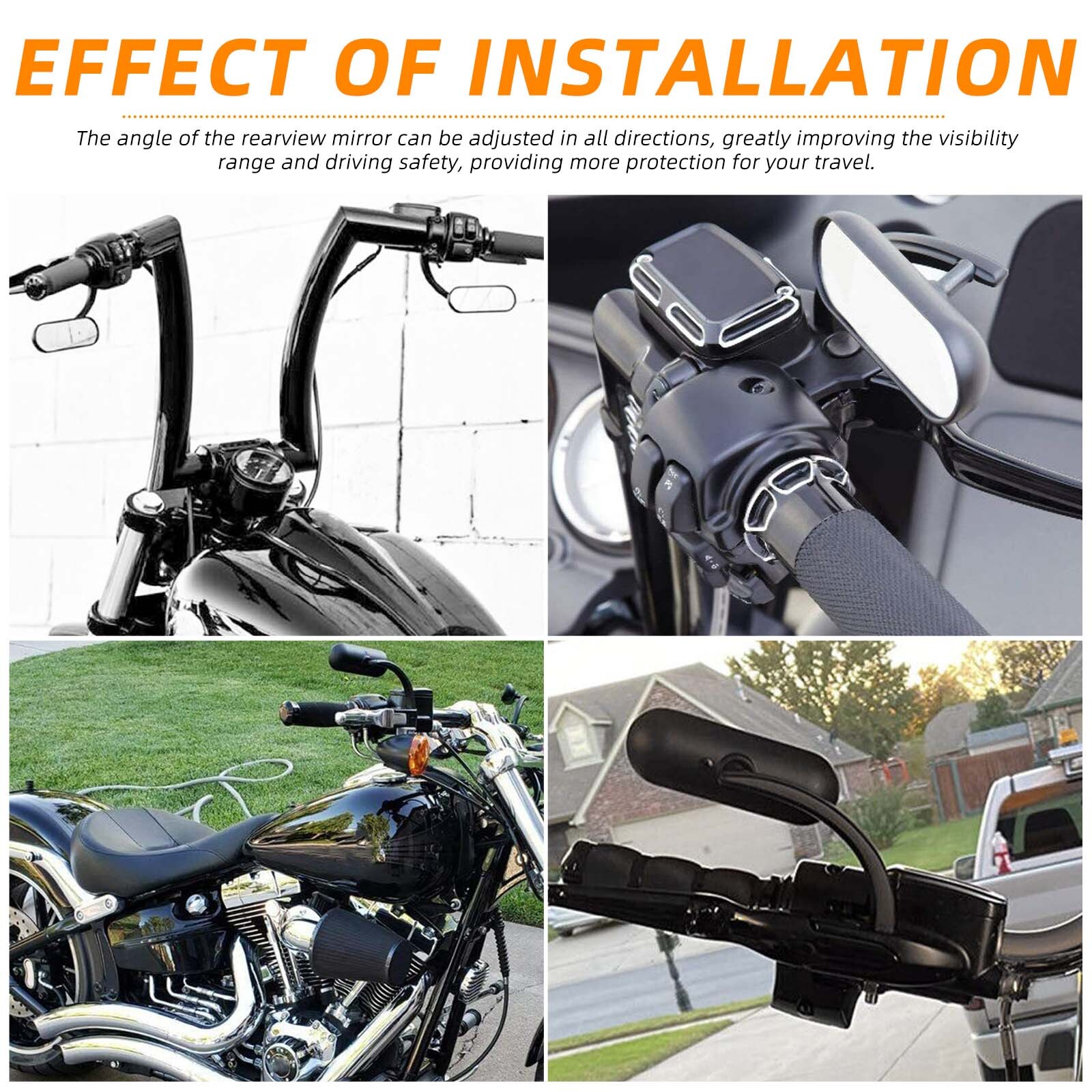Black Motorcycle Mini Oval Rearview Mirrors For Harley Sportster 883 1200 Bobber