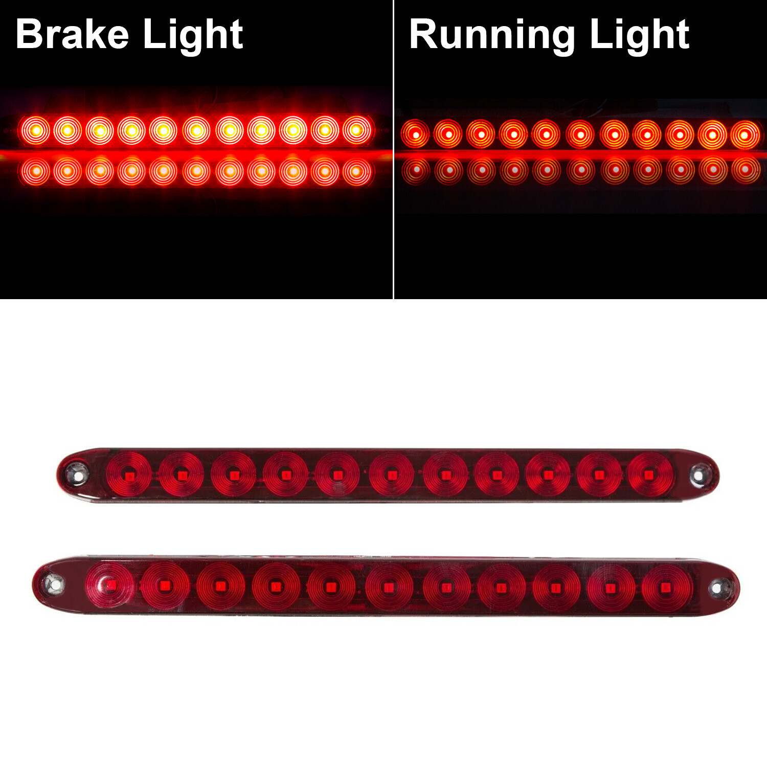2×16″ 11 LED Red Sealed Truck Trailer Brake Stop Turn Tail Submersible Light Bar