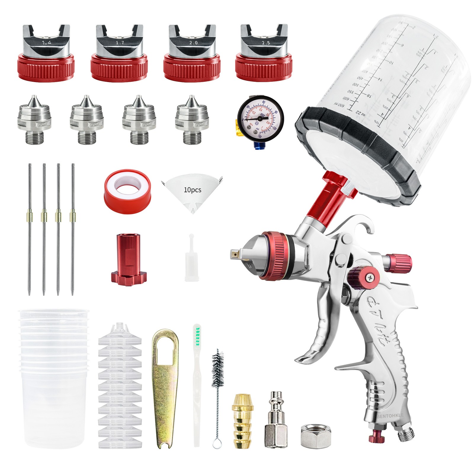 H2008 Series HVLP Air Paint Spray Gun Kit Car Auto Primer 1.4/1.7/2.0/2.5MM