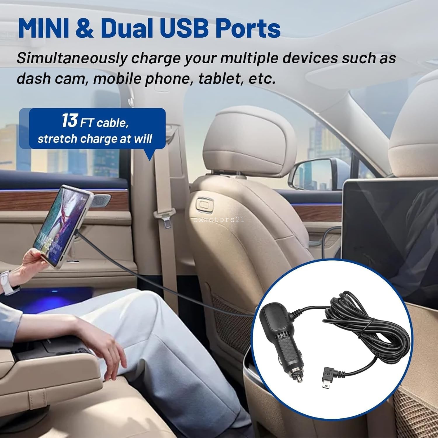 Car Dash Cam Mini USB Charging Cable 13FT For Rexing V1 V1P Pro V5 V3 Rove R2-4K