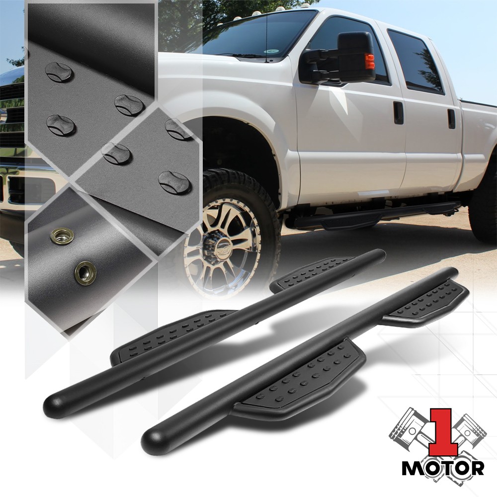 For 1999-2016 F250/F350 SD[CREW CAB]Round Steel ABS Black Side Step Nerf Bar