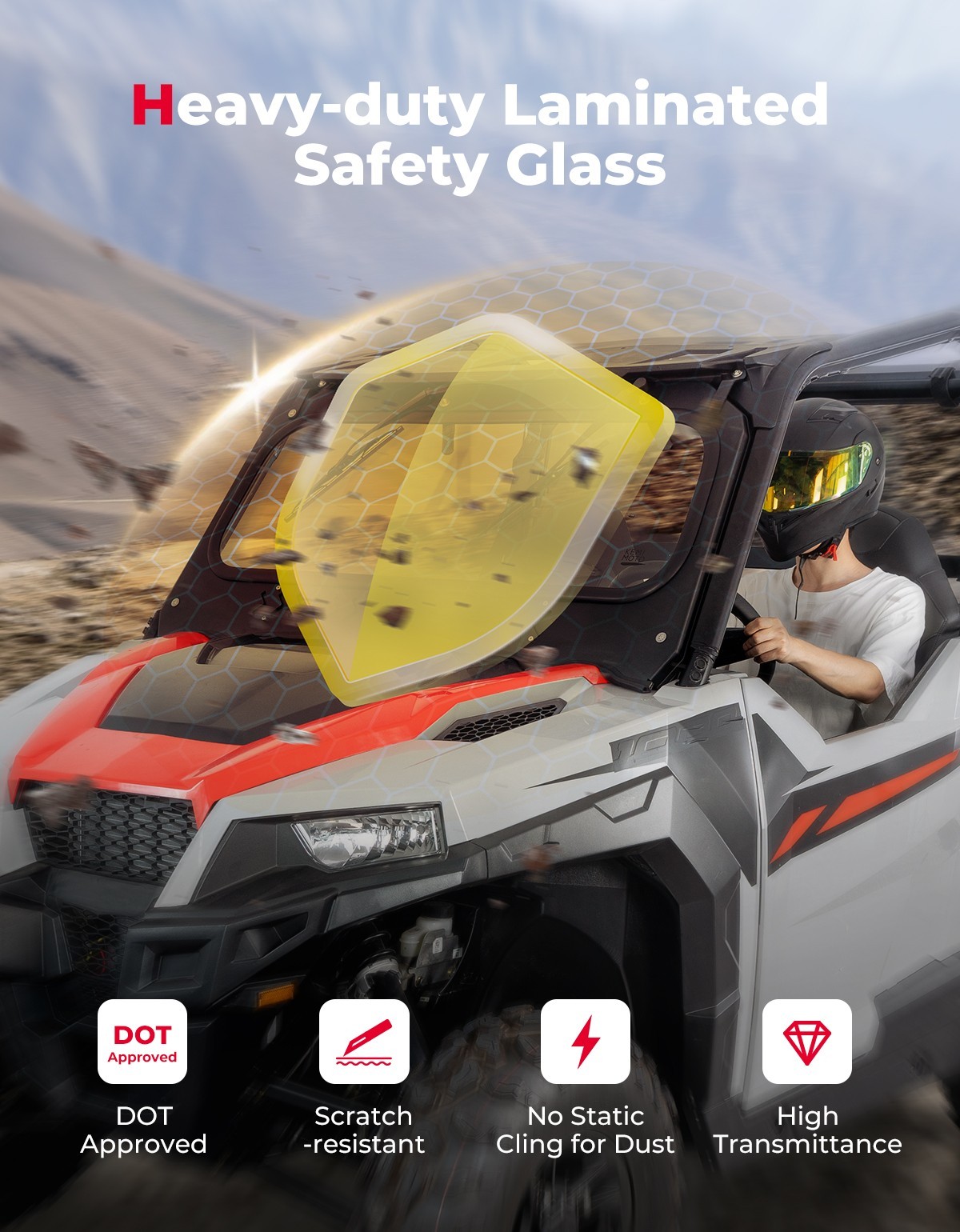 UTV Glass Windshield W/ Vents+ Dual Manual Wipers for Polaris General XP 1000 4