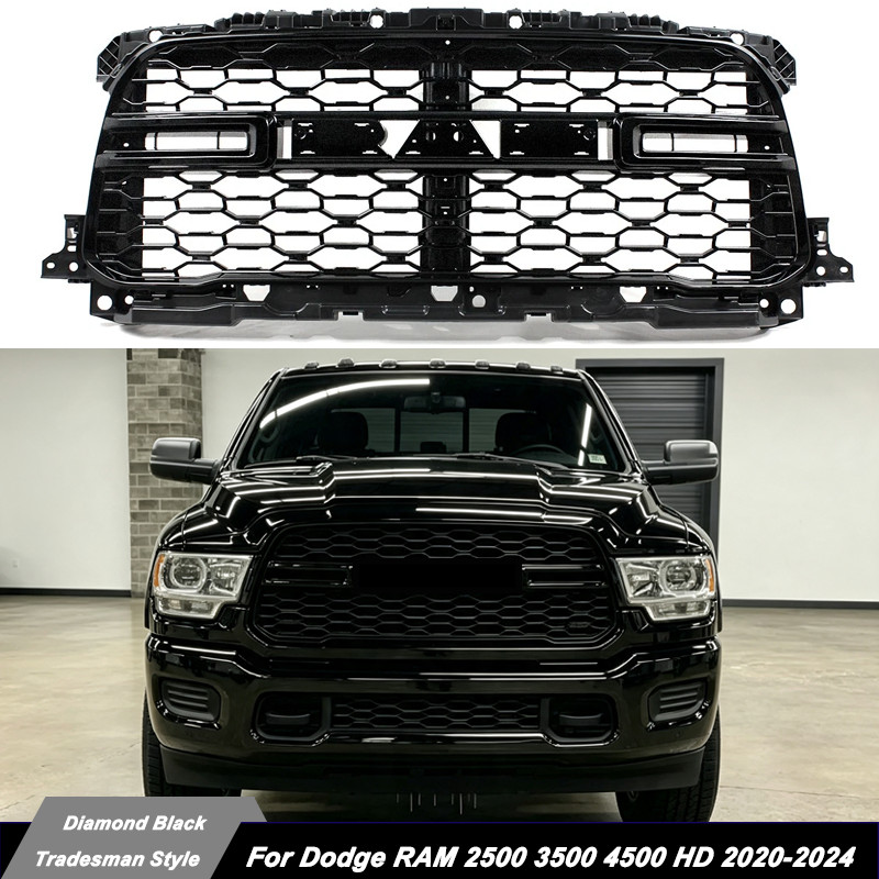 Diamond Black Front Bumper Grille For 2019-2024 Ram 2500 3500 4500 HD Tradesman