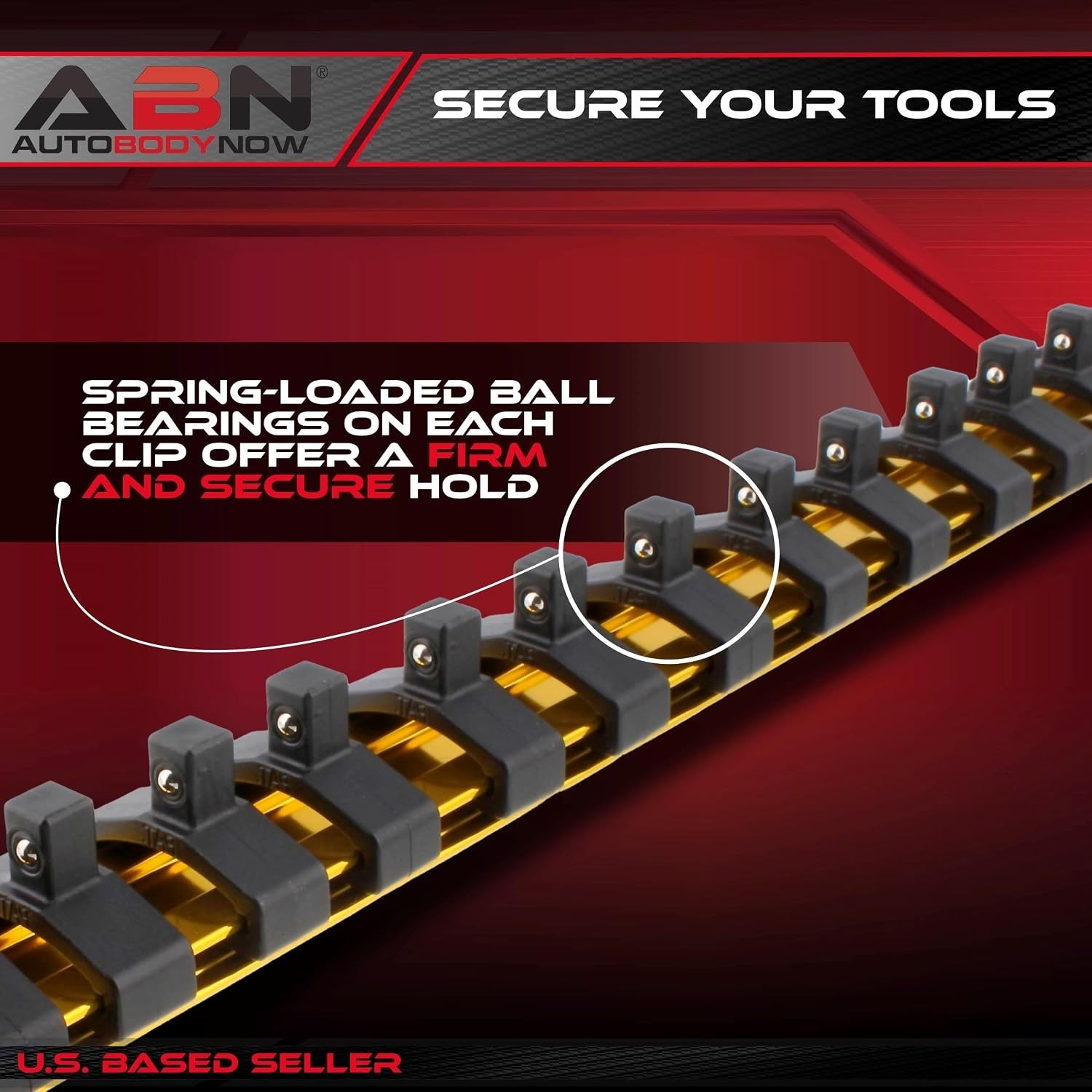 Effortless Tool Organization: Yellow Aluminum Socket Holder with 16 Secure Clips