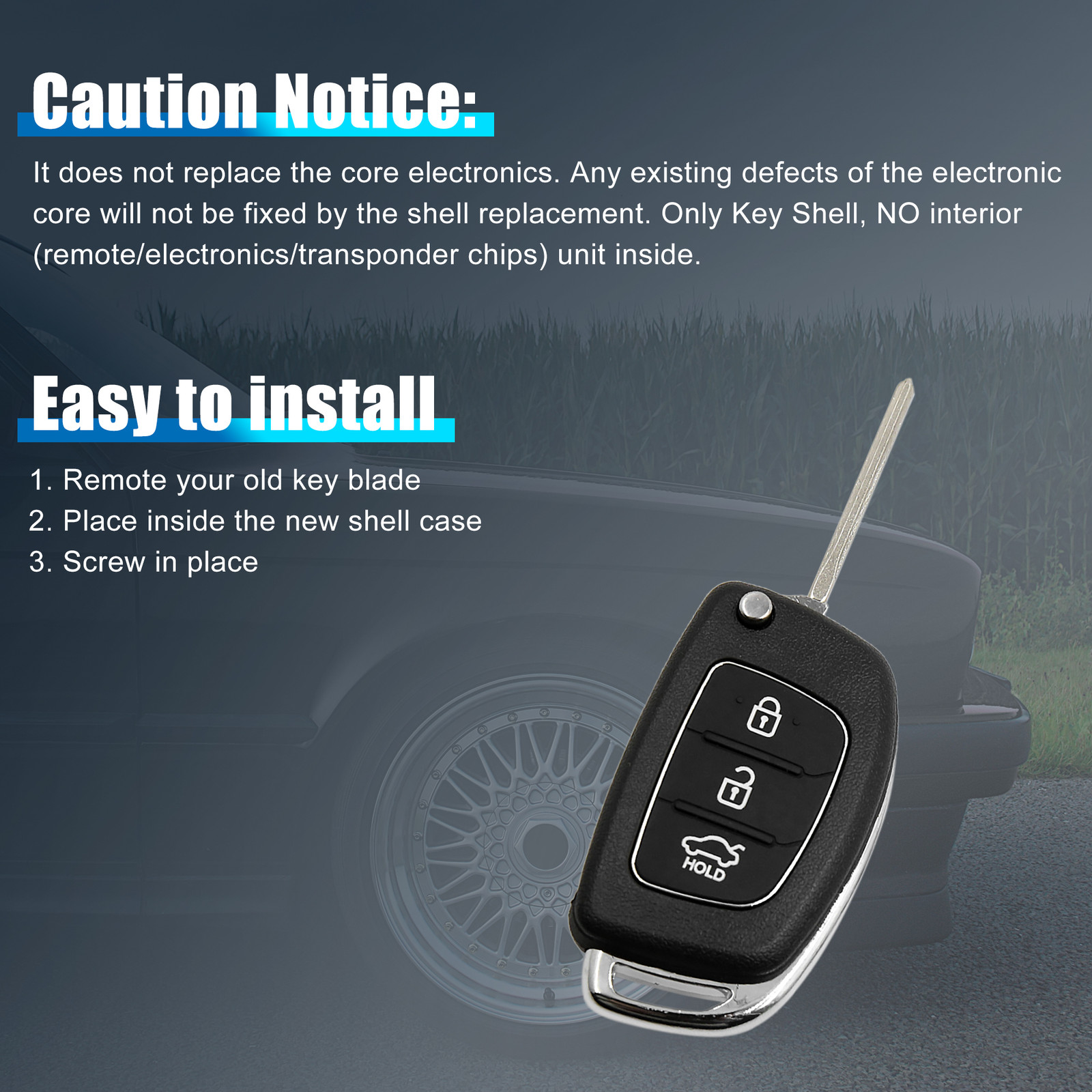 Car Replacement Key Fob Shell Case ONE Custom for Hyundai Santa Fe 3 Key Button