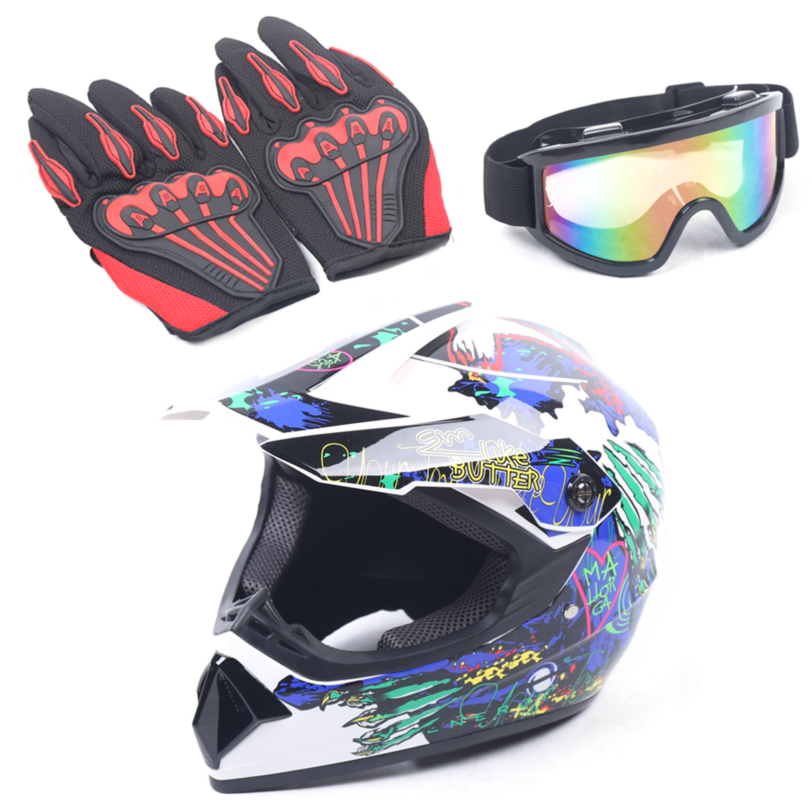 Adult Helmet +Gloves +Goggles For Dirt Bike DOT Motorcycle Motocross MX ATV