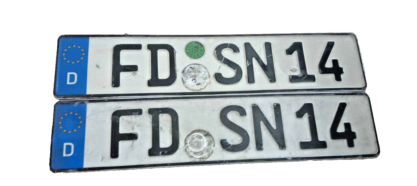 GENUINE VINTAGE GERMAN LICENSE PLATES Deutschland EUROPE CAR NO. FD-SN-14 PAIR