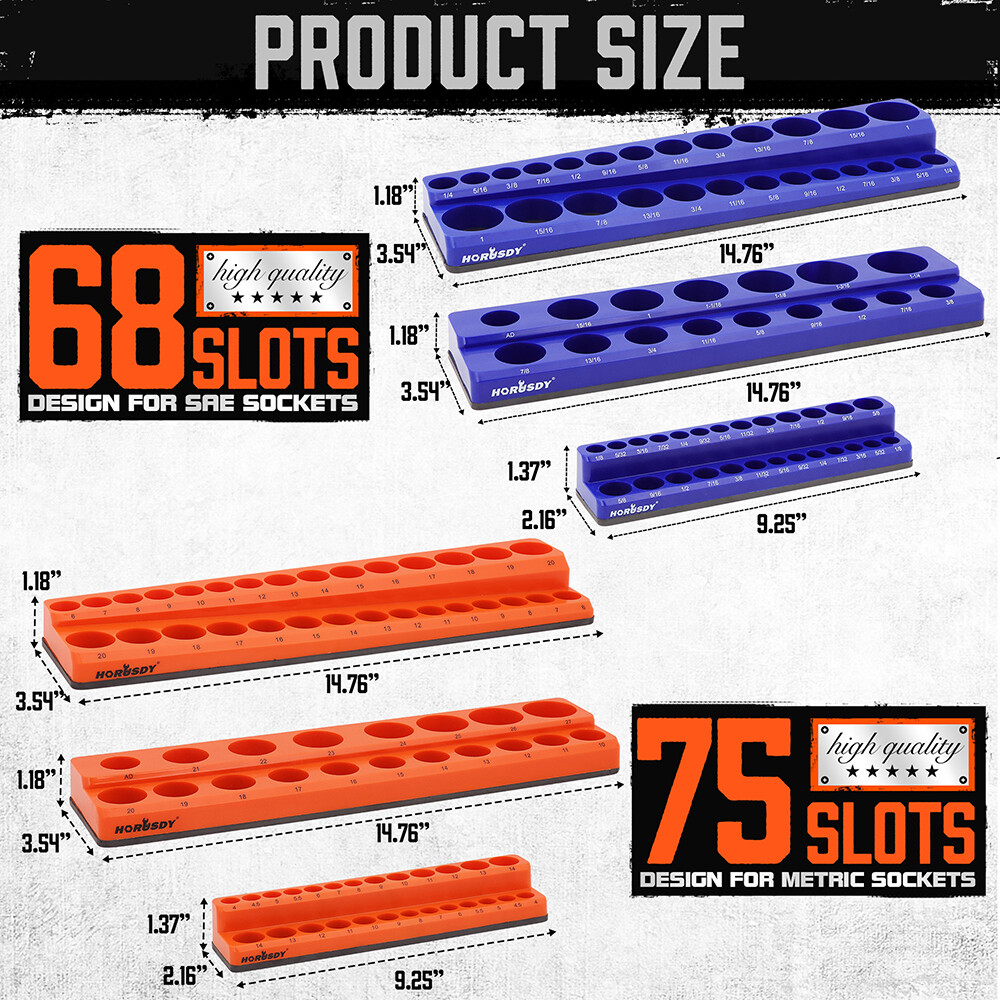 Magnetic Socket Organizer Holder 6-PACK Set 1/4” 3/8” 1/2” Metric SAE 143pcs