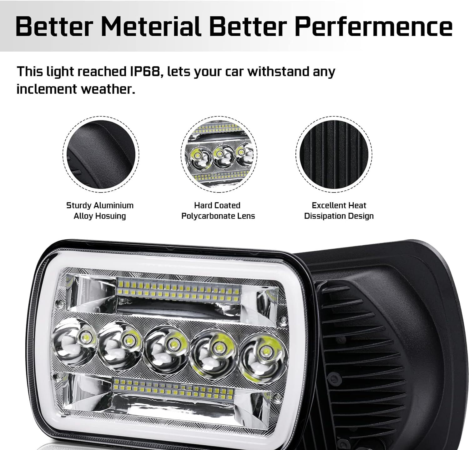 For Ford E-150 Econoline E-250 E-350 7×6″ 5X7″ in LED Headlights Hi-Lo Beam DRL