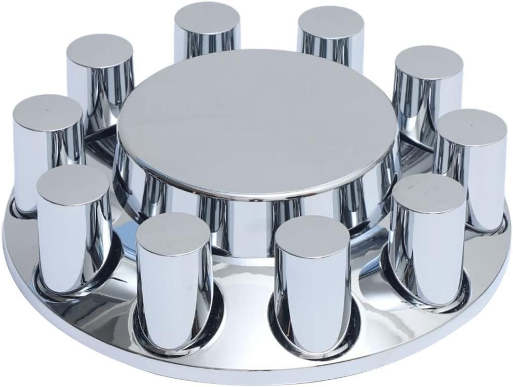 Chrome Plastic 2 Front Flat Top Axle Covers for Semi Truck w/ 33mm Nut Covers