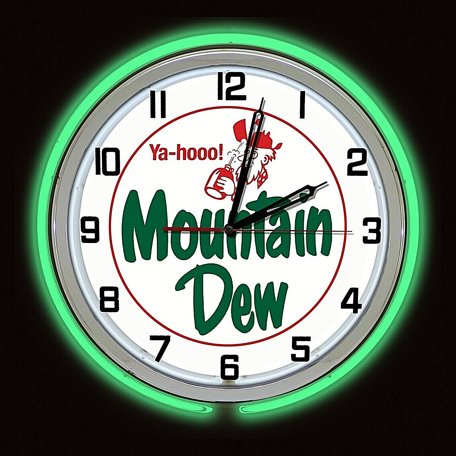 19″ MOUNTAIN DEW Yahooo Old Logo Sign Double Neon Clock Mt Dew