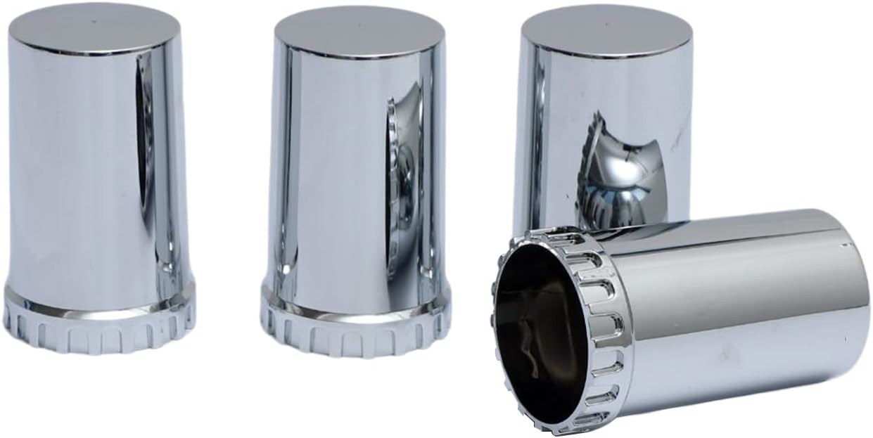 Chrome Plastic 2 Front Flat Top Axle Covers for Semi Truck w/ 33mm Nut Covers