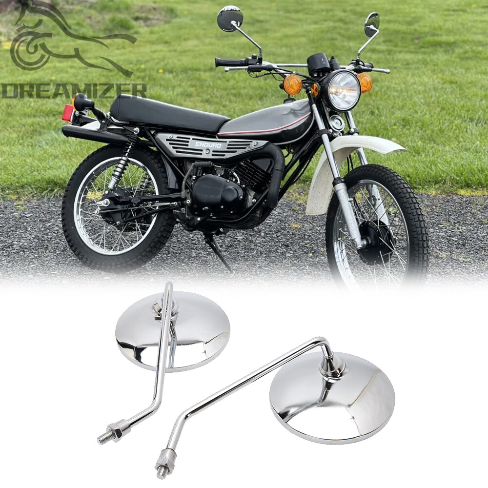 Chrome Round Motorcycle Rearview Mirrors For Yamaha LS2 DT100 DT125 DT175 XS400
