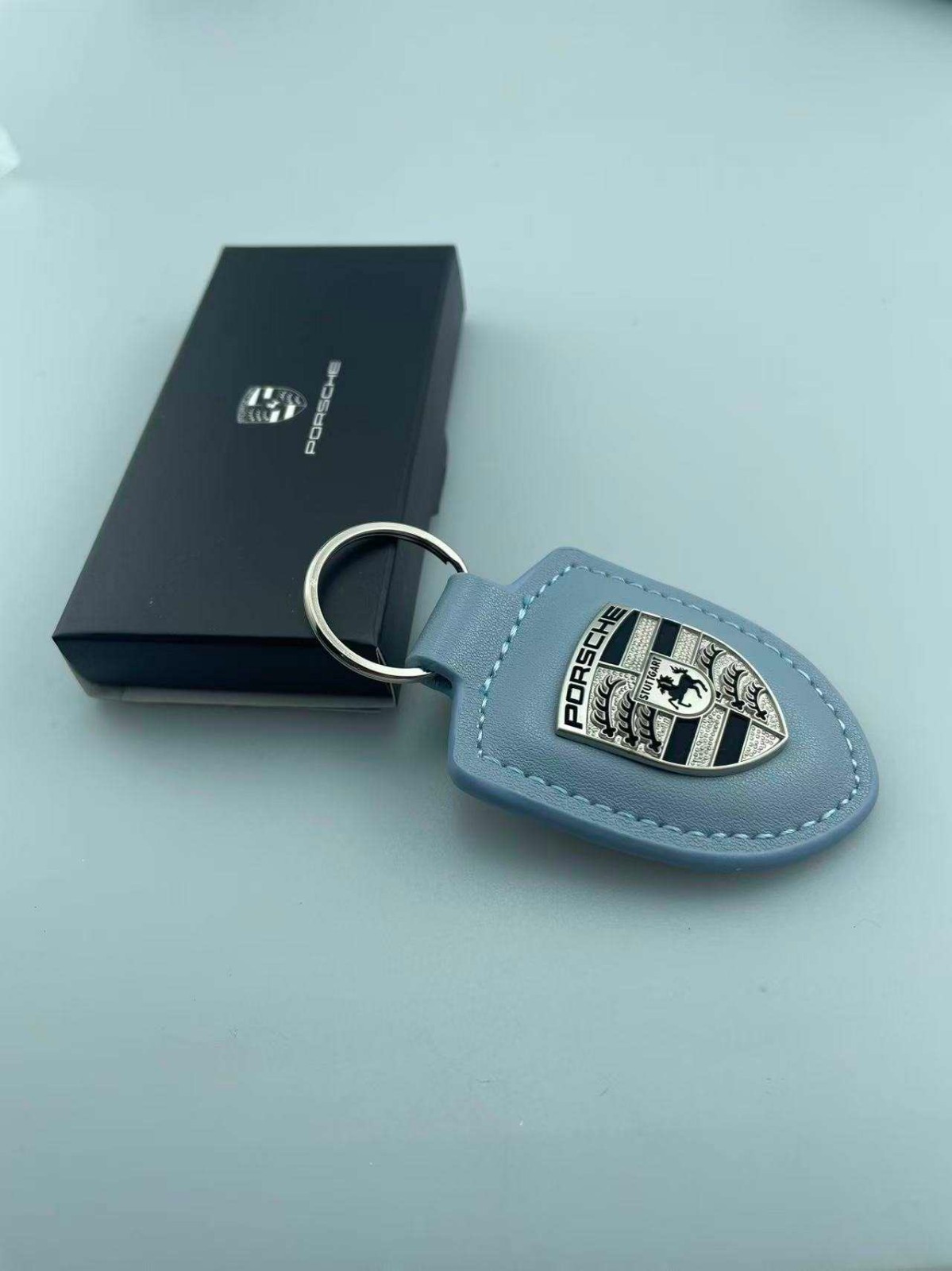Genuine Porsche Leather Crest Key Ring: Gray 2026 Design