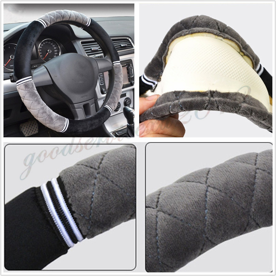 38cm Car Winter Short Plush Steering Wheel Antiskid Protector Cover Universal